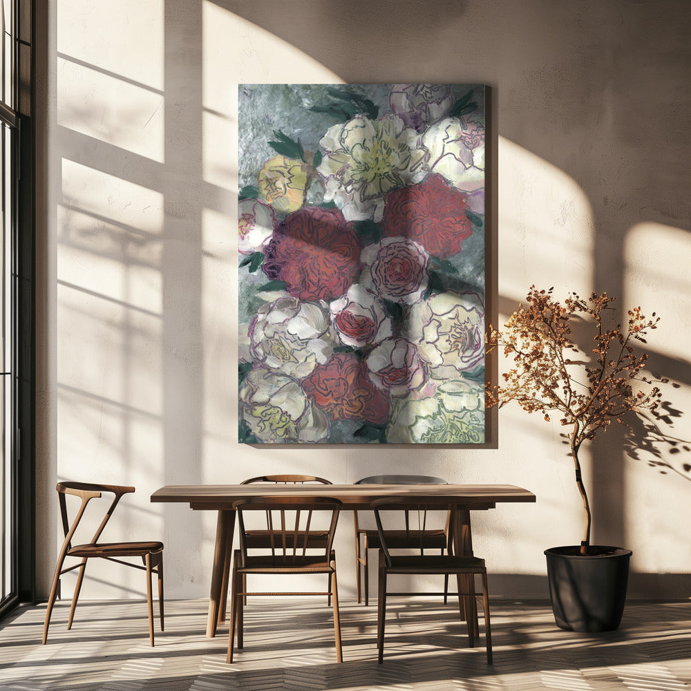 Vibrant Red And White Peonies | Canvas