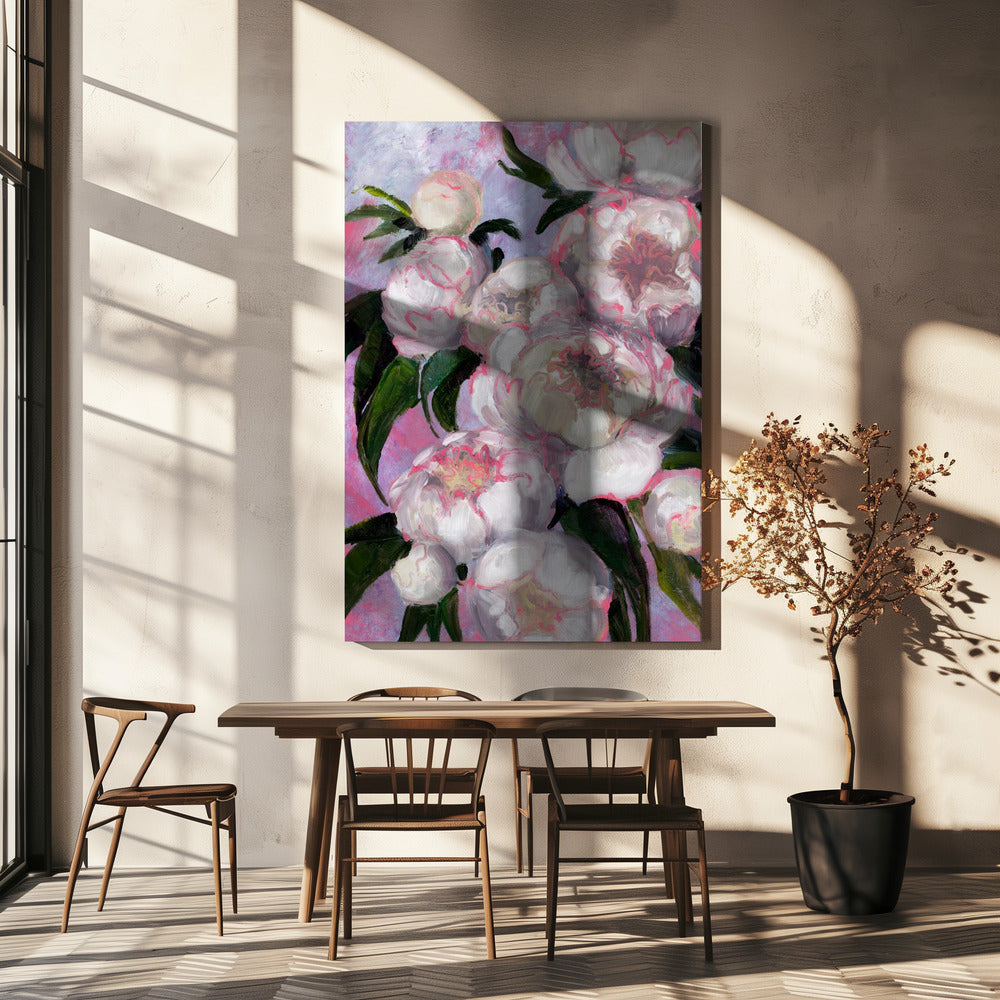 White Peonies With Pink Highlights | Canvas