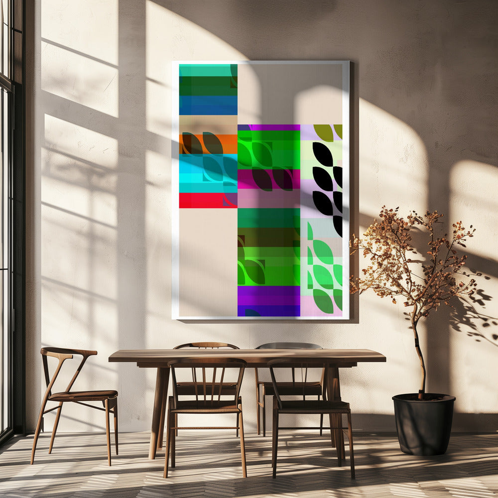 Vibrant Geometric Shapes And Leaf Patterns | Canvas