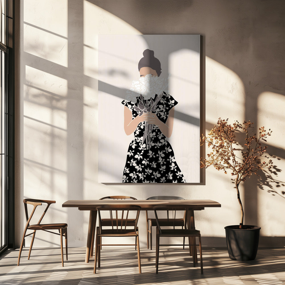 Girl With Flower Bouquet | Canvas