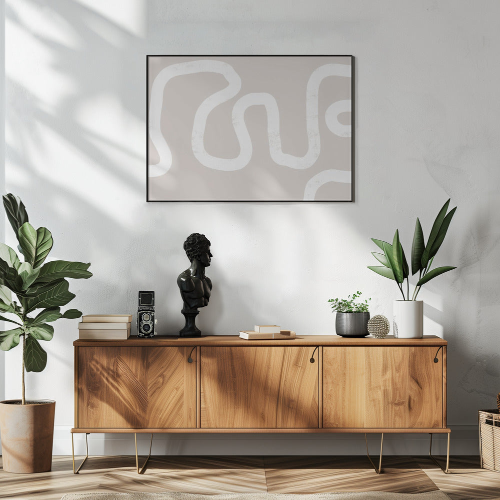 Fluid White Lines On A Beige Background | Poster