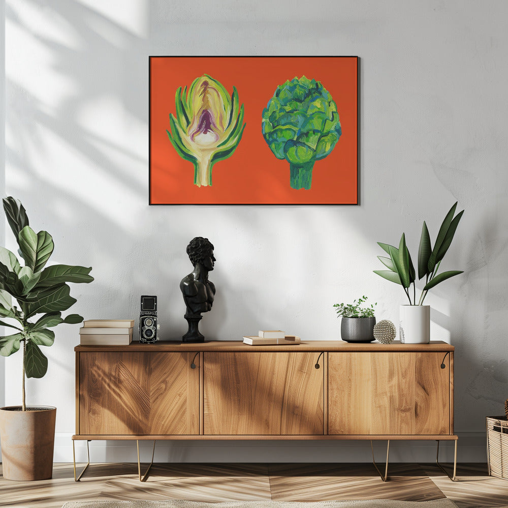 Artichokes On Orange | Poster