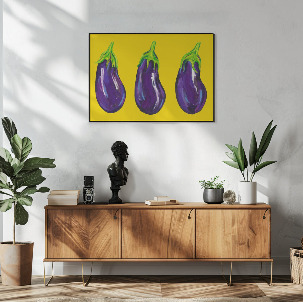 Aubergines On Yellow | Poster