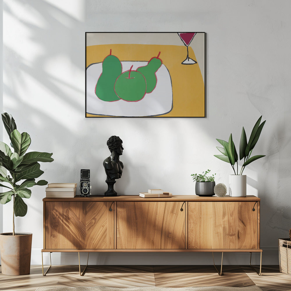 Green pears on the table | Poster