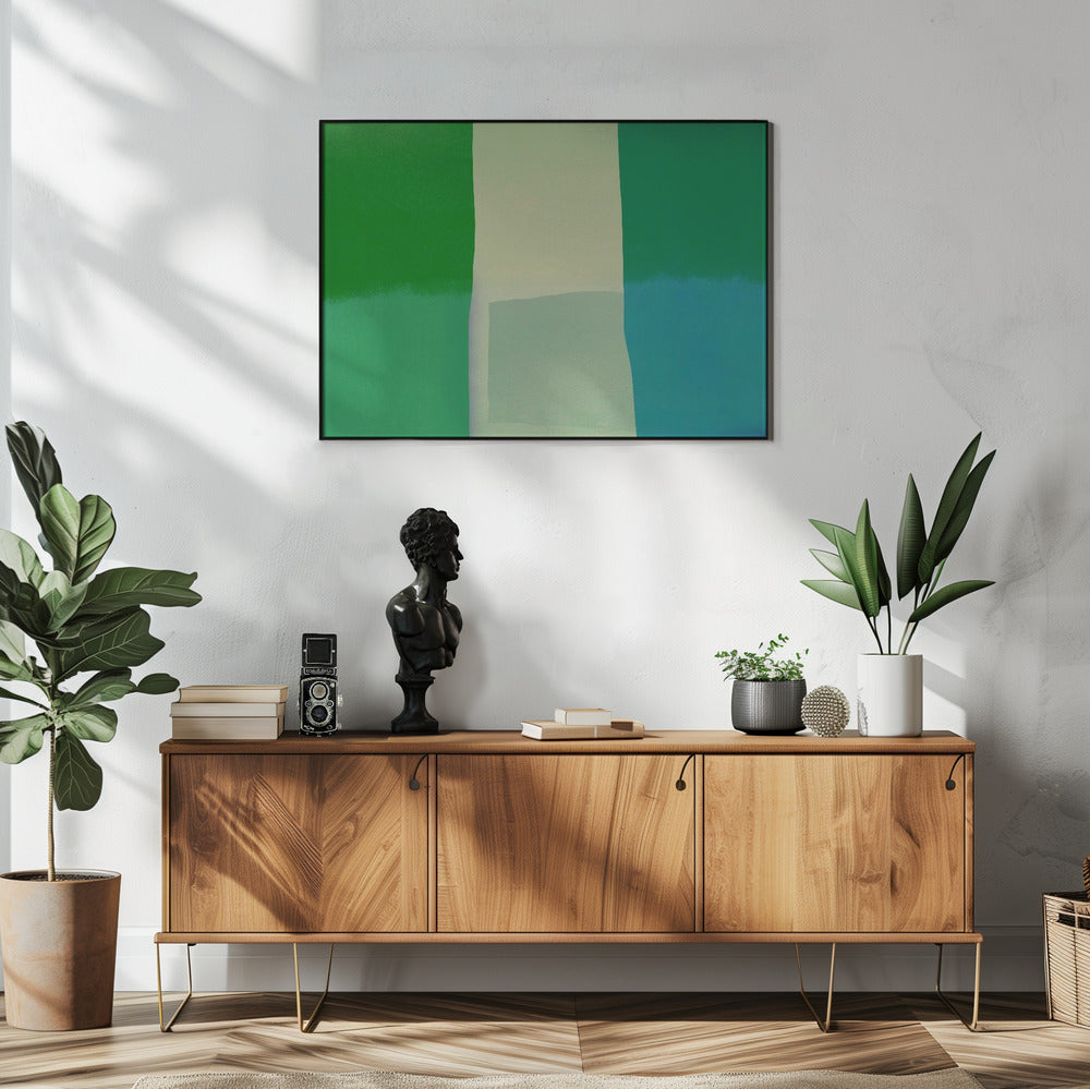 Minimalist Composition With Vibrant Green And Blue Hues | Poster