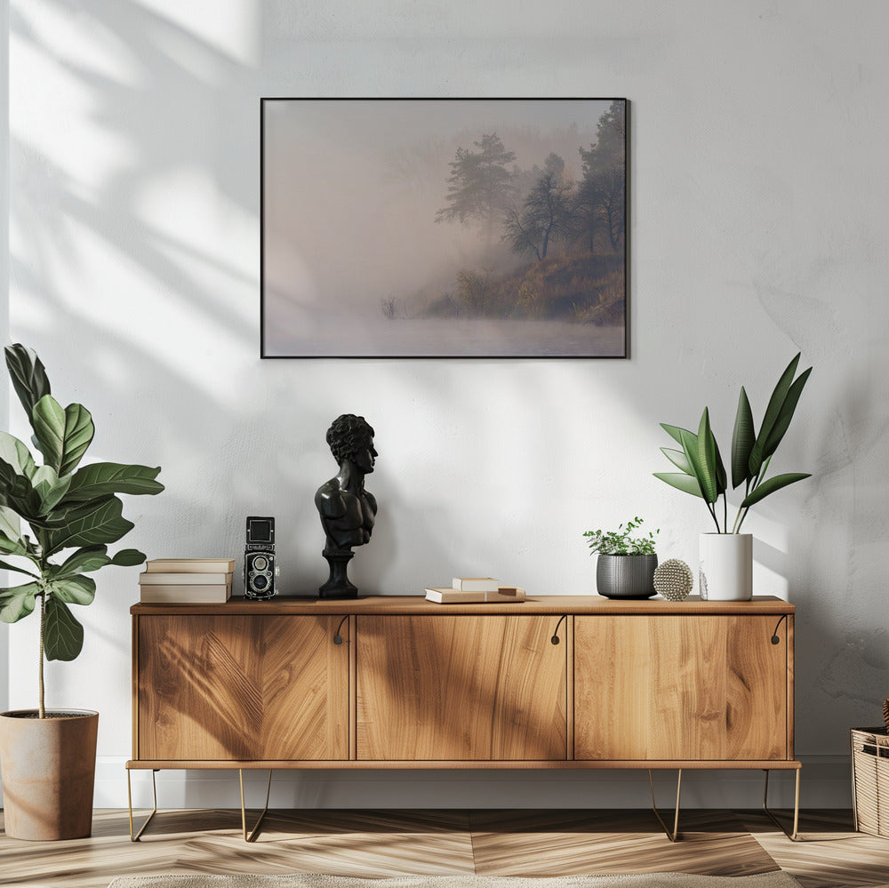 Foggy autumn morning on the river | Poster