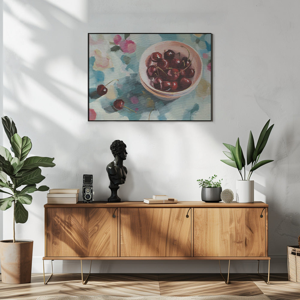 Cherries On Tablecloth | Poster