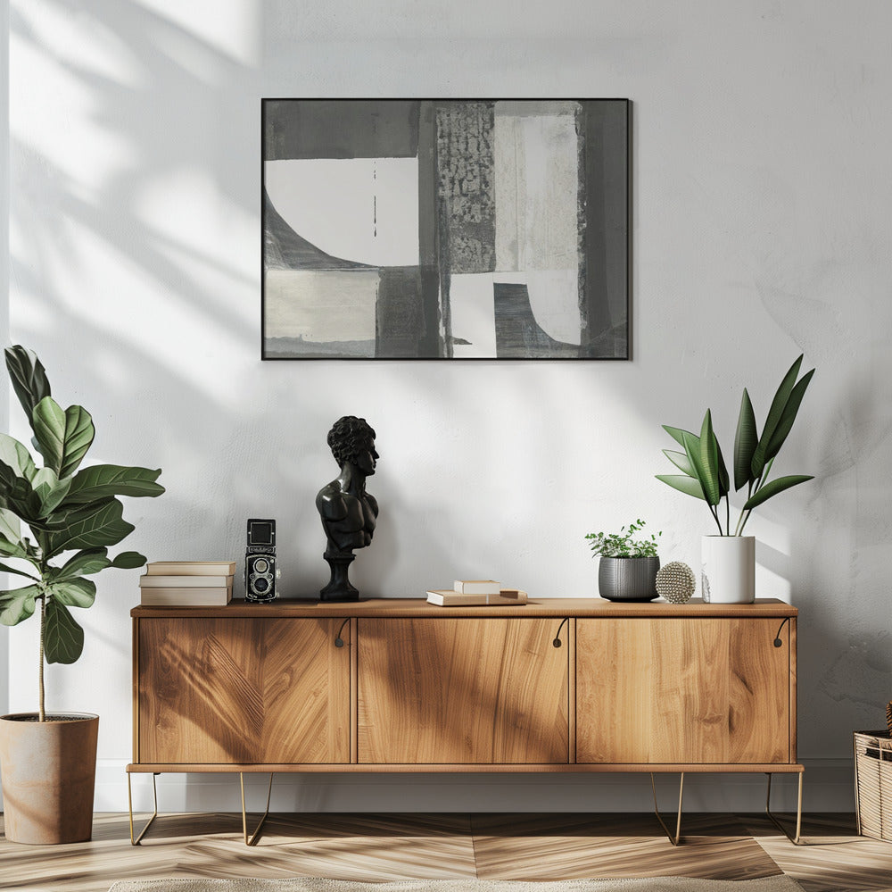 Monochrome Black Abstract Shapes Light 2 | Poster