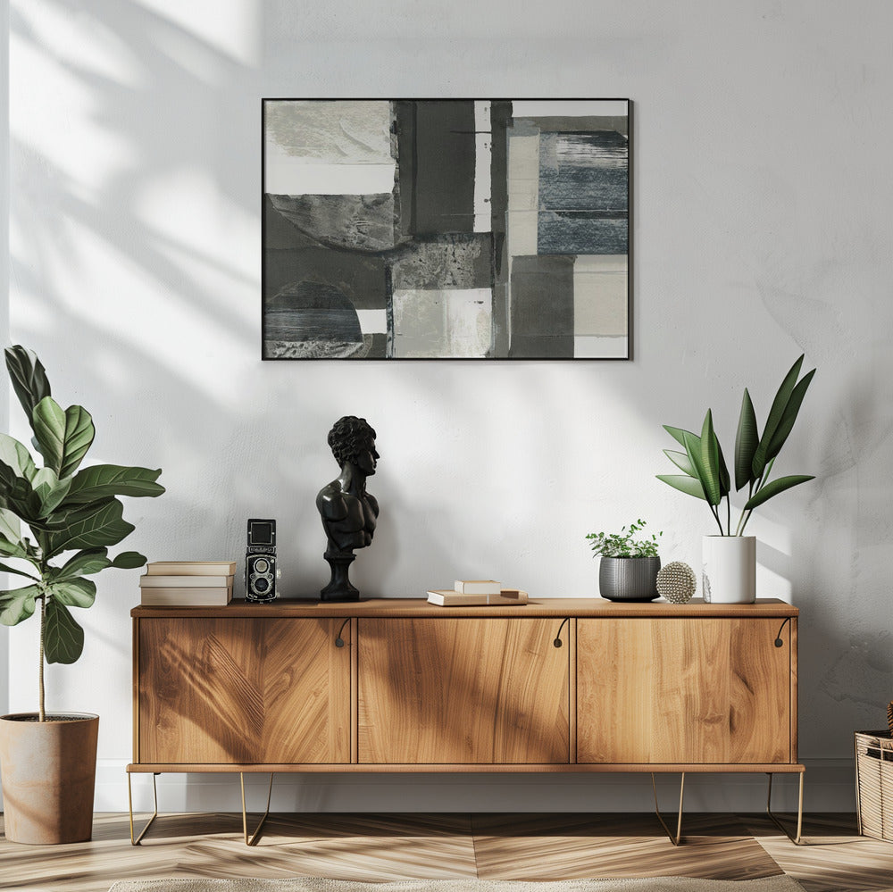 Monochrome Black Abstract Shapes Light 1 | Poster