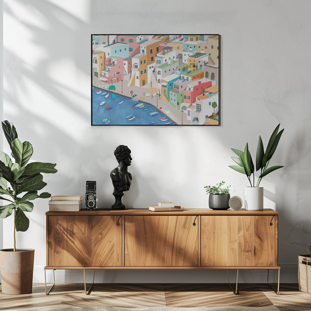 Sunny Seaside Village Summer Fun By Carla Daly | Poster