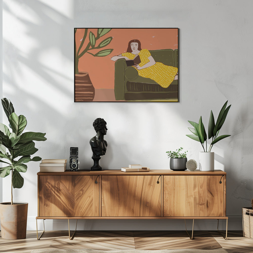 Woman Reading in Yellow Dress | Poster
