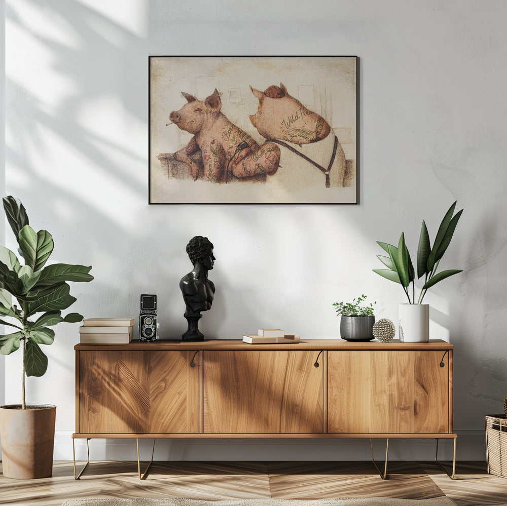 Tattooed Pigs In A Vintage Style | Poster