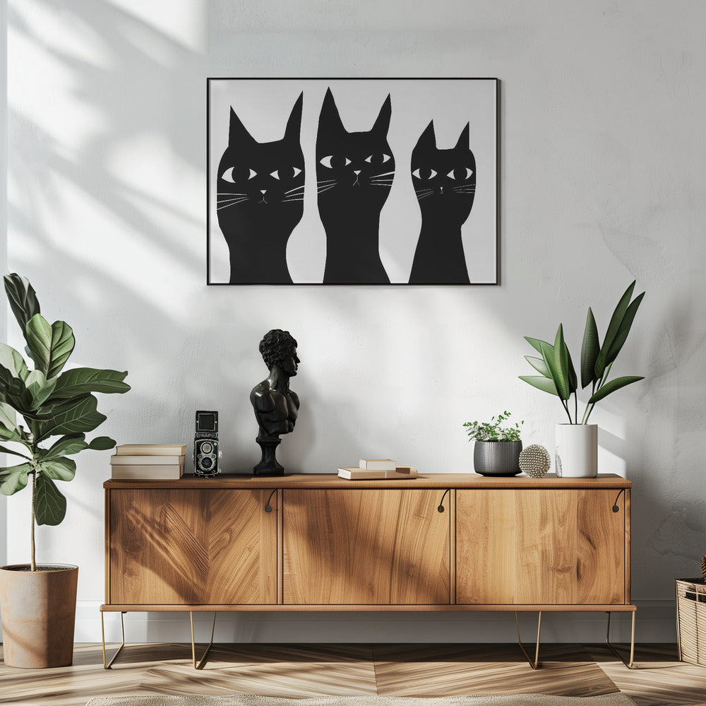 Three black cats peeking cat | Poster