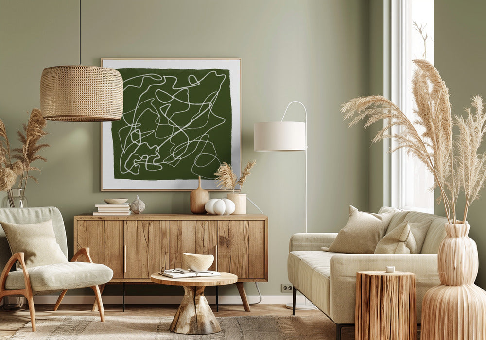 Green Scribble Lines | Canvas