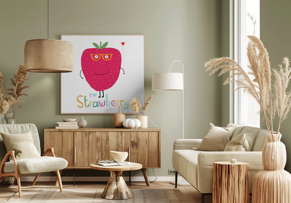 I Love Strawberry! Cute Strawberry Holding a Heart | Canvas