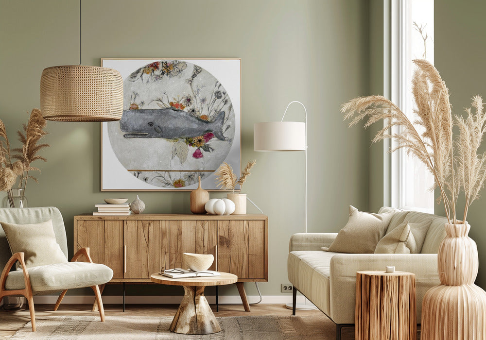 Whale Set Against A Backdrop Of Delicate Flowers | Canvas