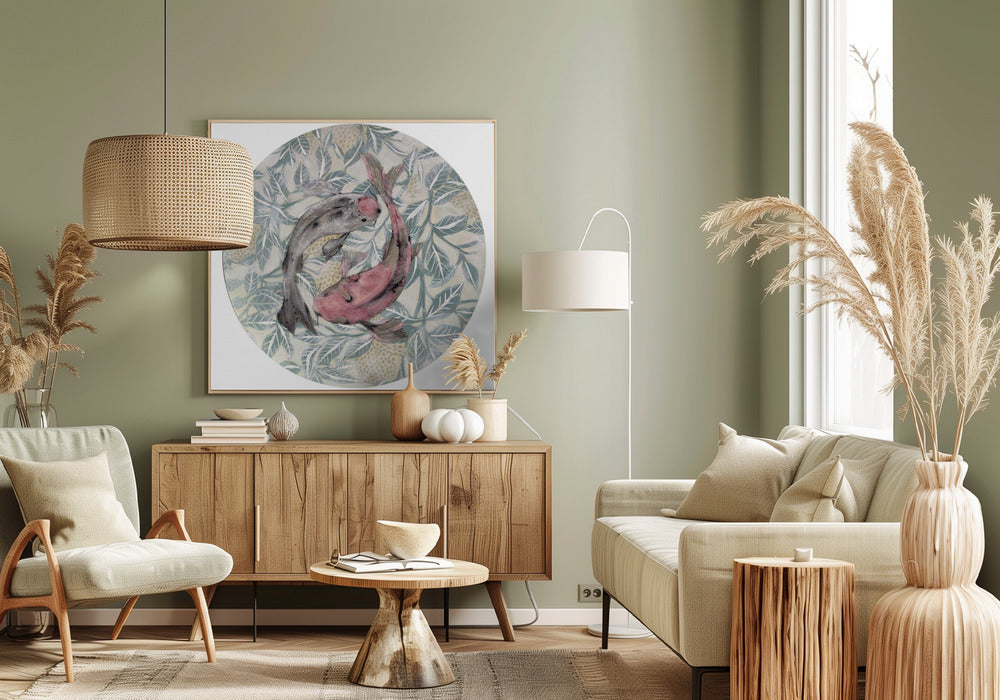 Two Koi Fish In A Circular Pattern | Canvas