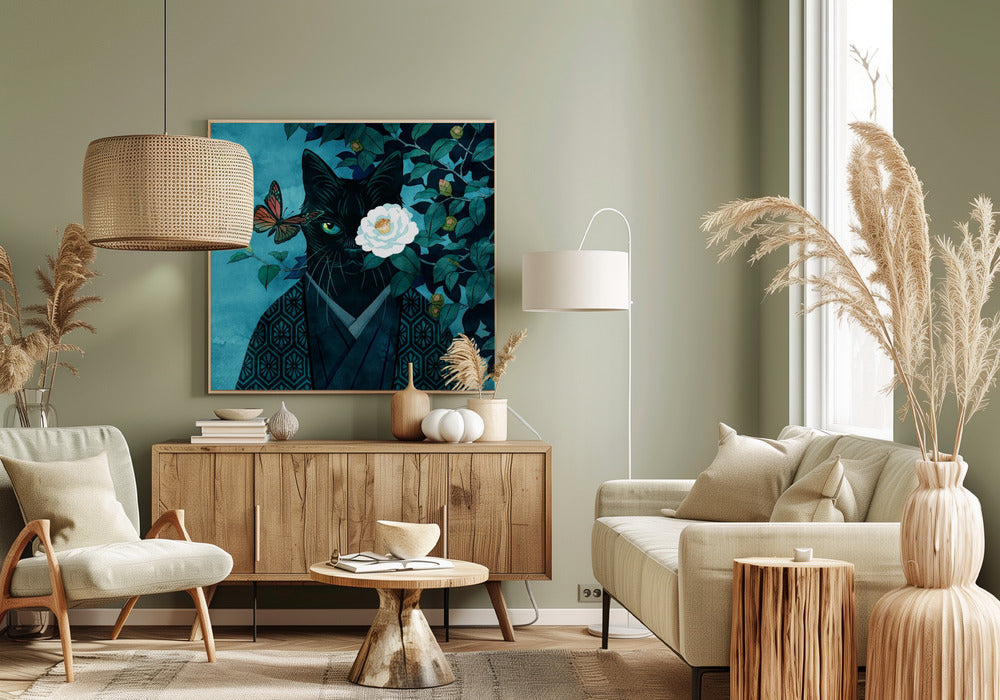White Camellia Cat | Canvas
