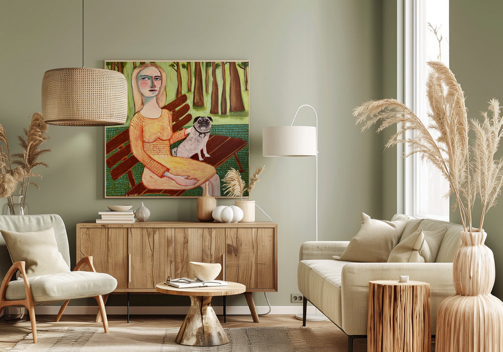 Lady with Dog Pug | Canvas