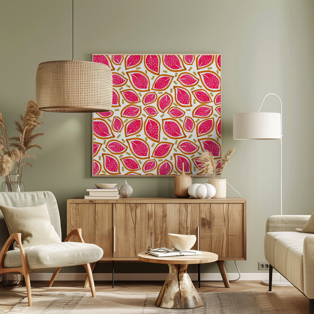 Coral Glitter Scattered Leaves Polka Dot | Canvas