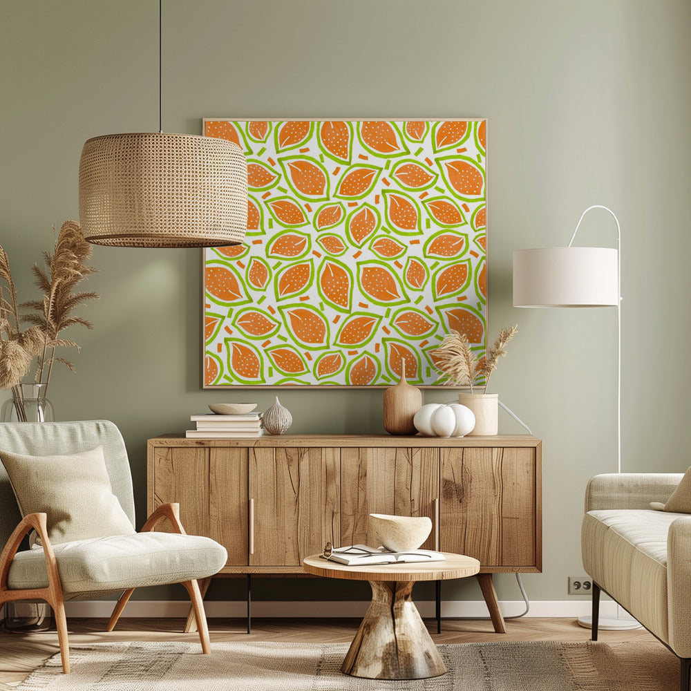 Melon Scattered Leaves Polka Dot | Canvas