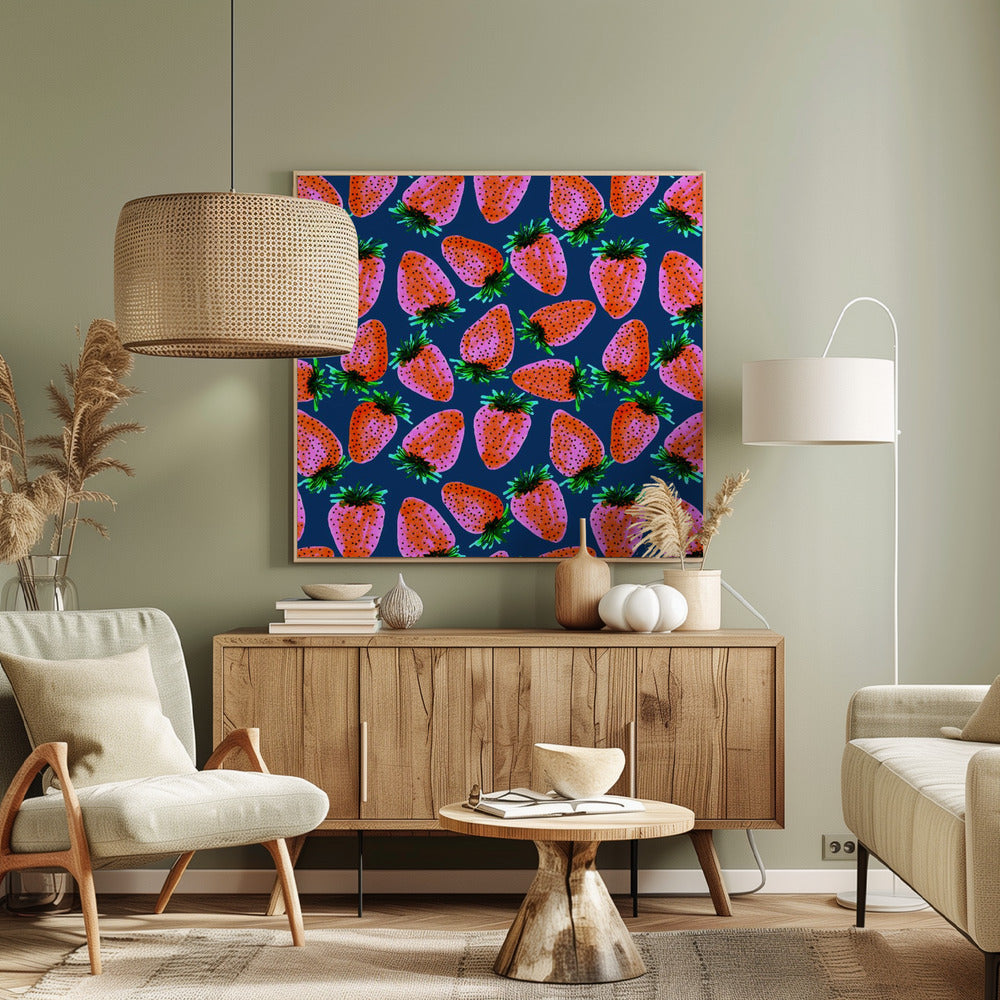 Red Lavender On Navy Strawberries Fruit | Canvas
