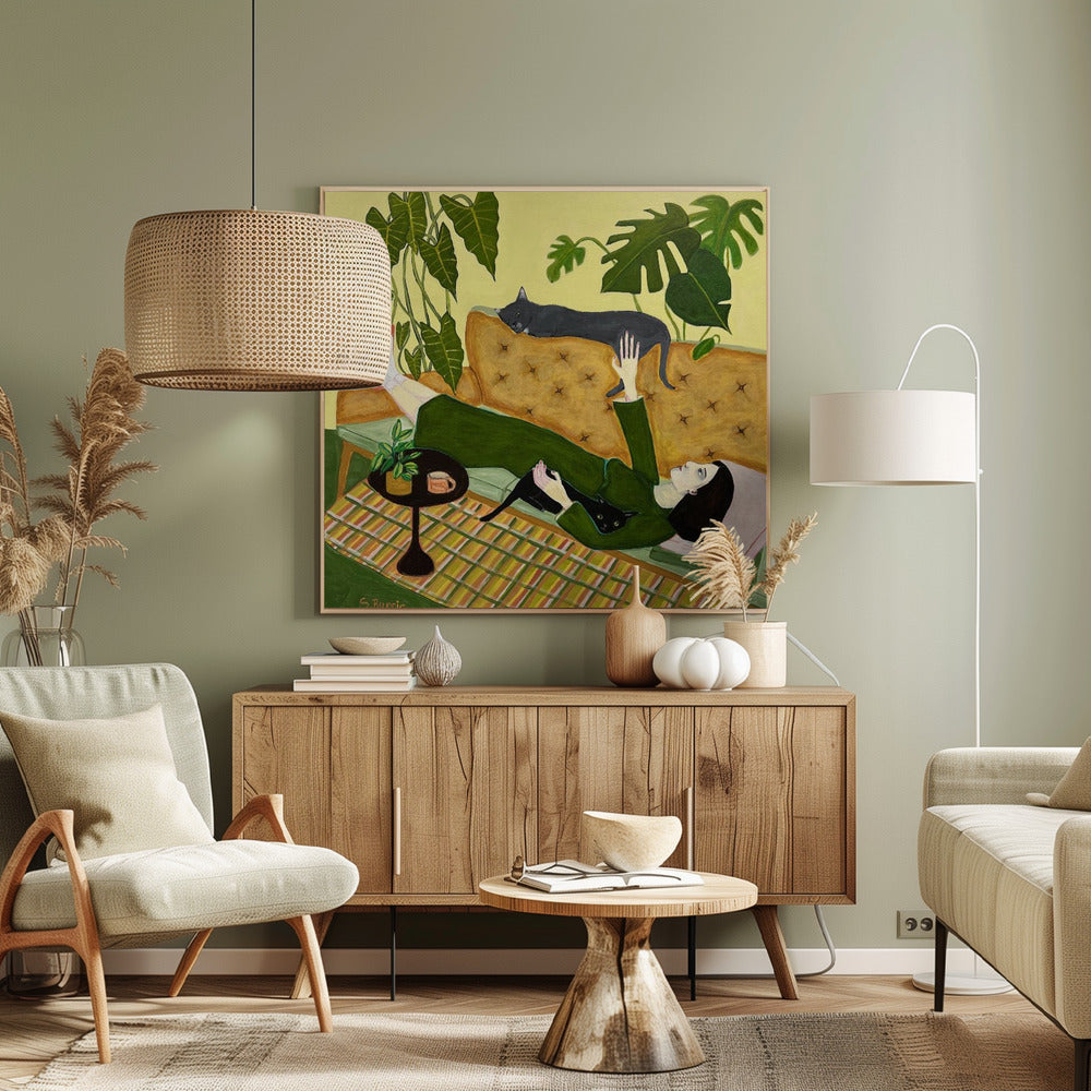 Cat Lady on Couch having a date | Canvas