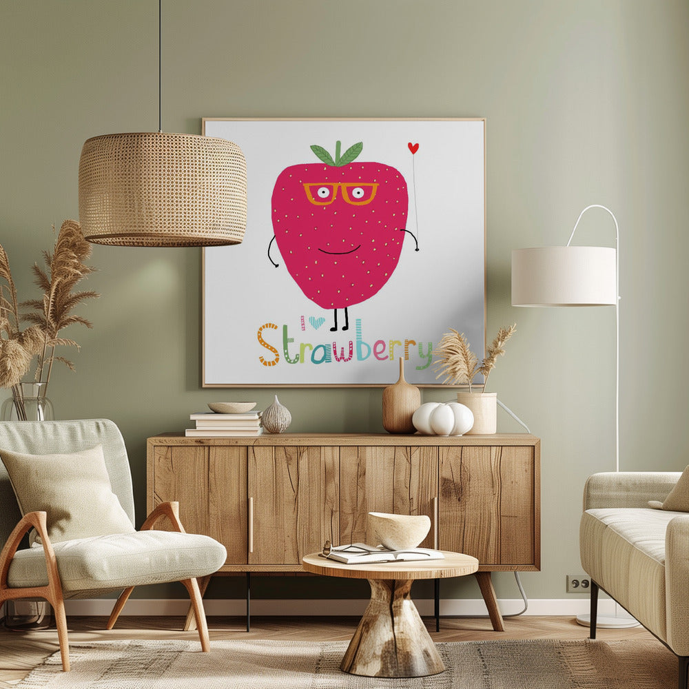 I Love Strawberry! Cute Strawberry Holding a Heart | Canvas