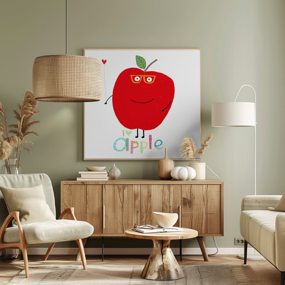 I Love Apple! Happy Apple Holding a Love Heart. | Canvas
