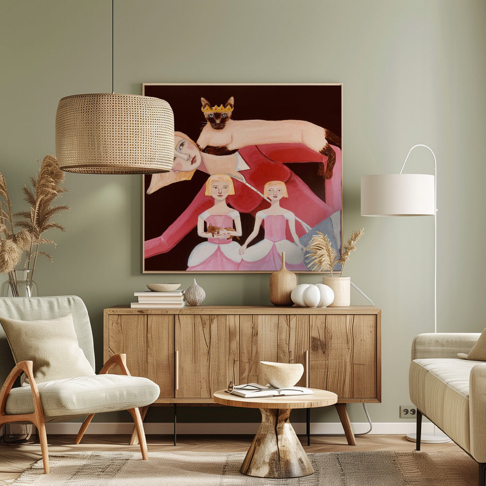 Cat Lady with Siamese Cat with Crown | Canvas