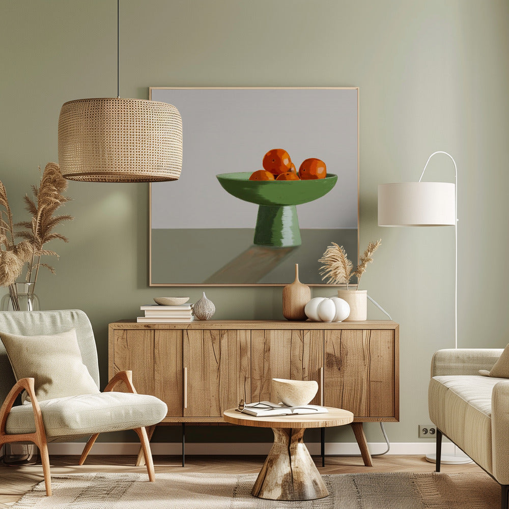 Mandarins in green bowl. | Canvas