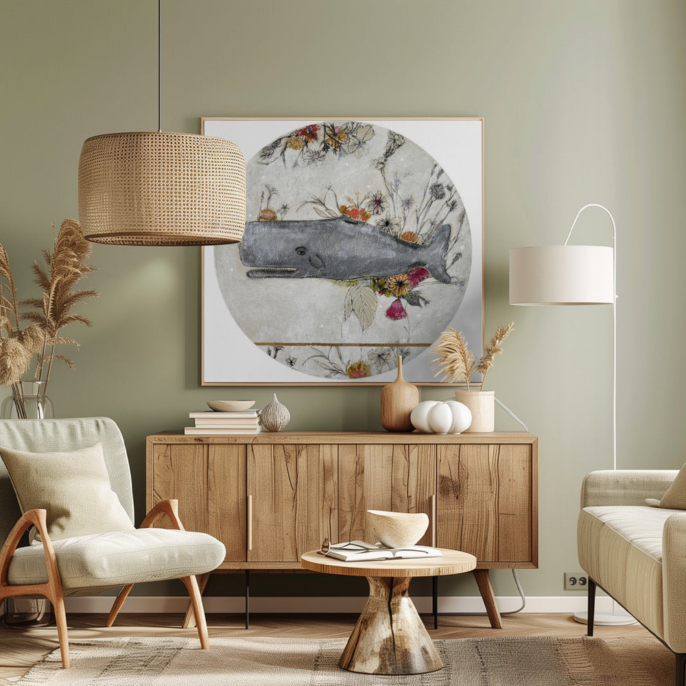 Whale Set Against A Backdrop Of Delicate Flowers | Canvas