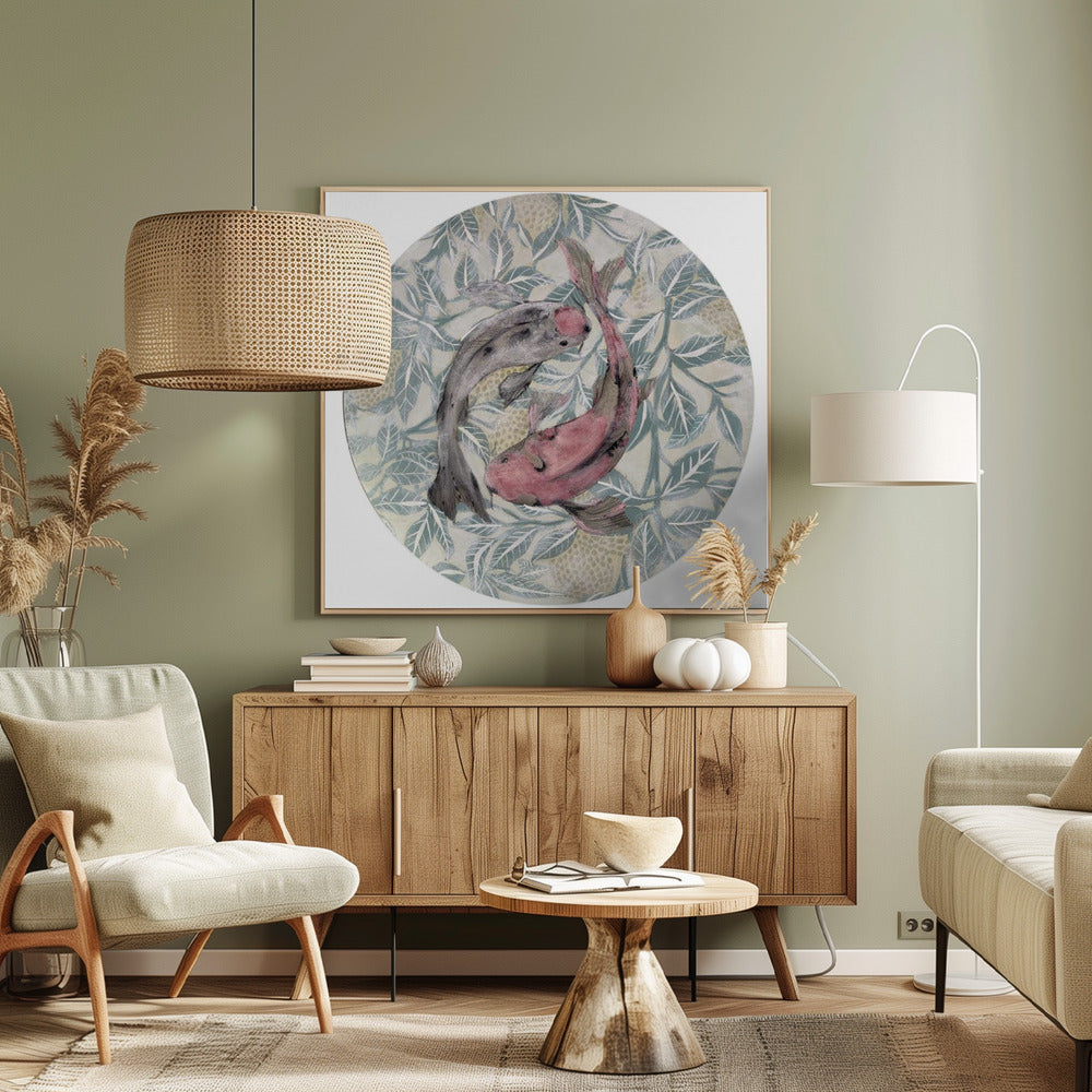 Two Koi Fish In A Circular Pattern | Canvas