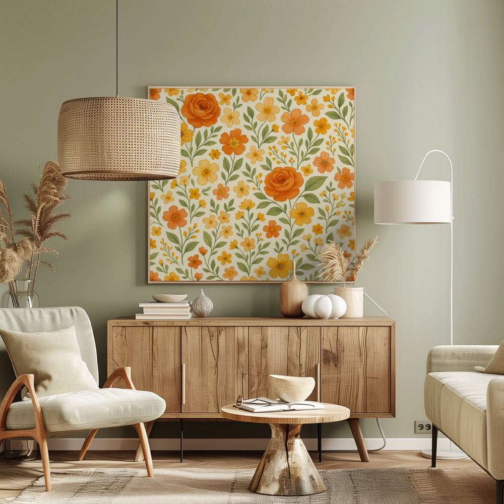 Orange Rose Meadow | Canvas