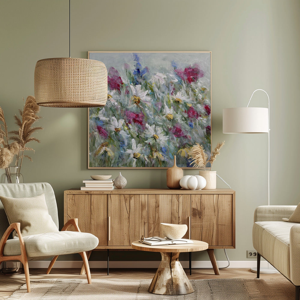 Daisy in Pink White and Yellow Hues | Canvas