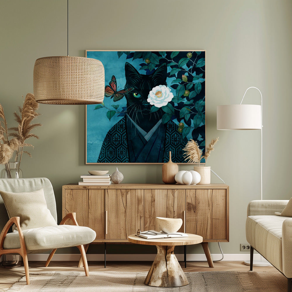 White Camellia Cat | Canvas