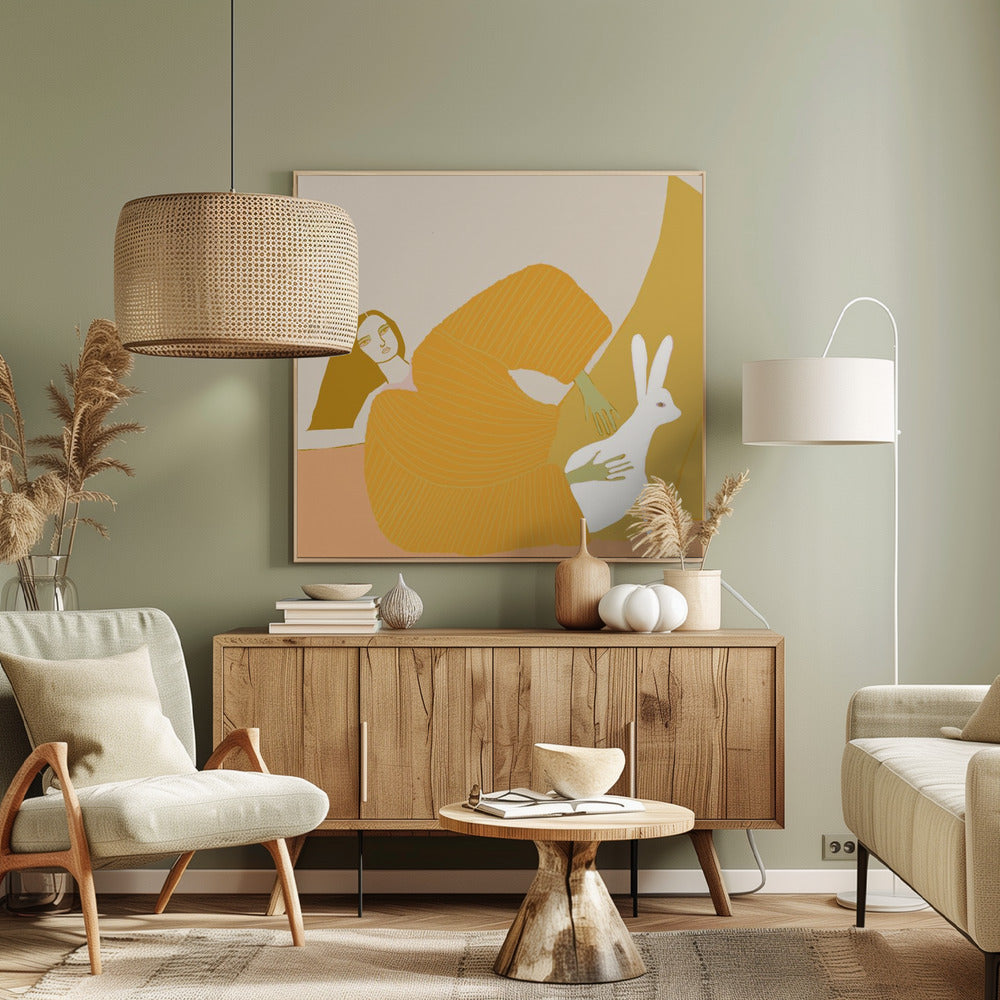 GOLD lady with rabbit | Canvas