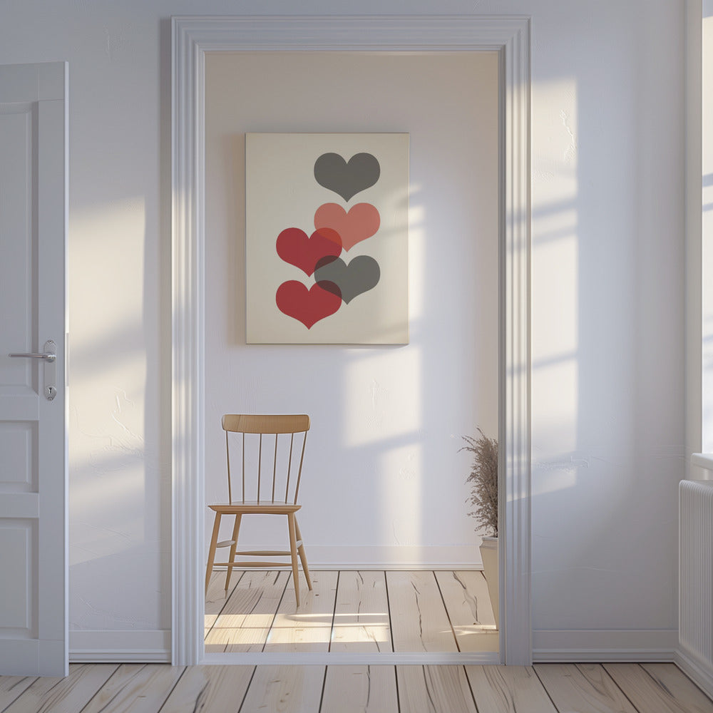 Mid century hearts in red | Canvas