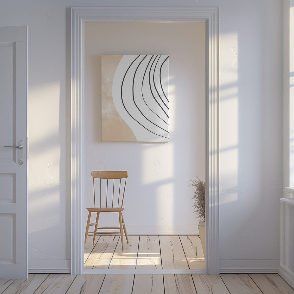 Beige Black Line Art | Canvas