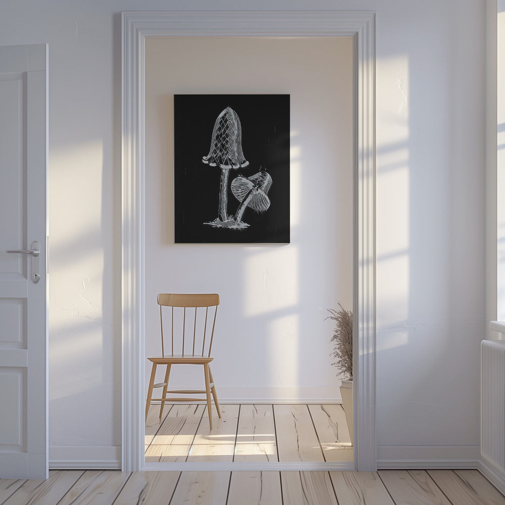 Vintage Inky Cap Edible Mushroom Dark BW | Canvas
