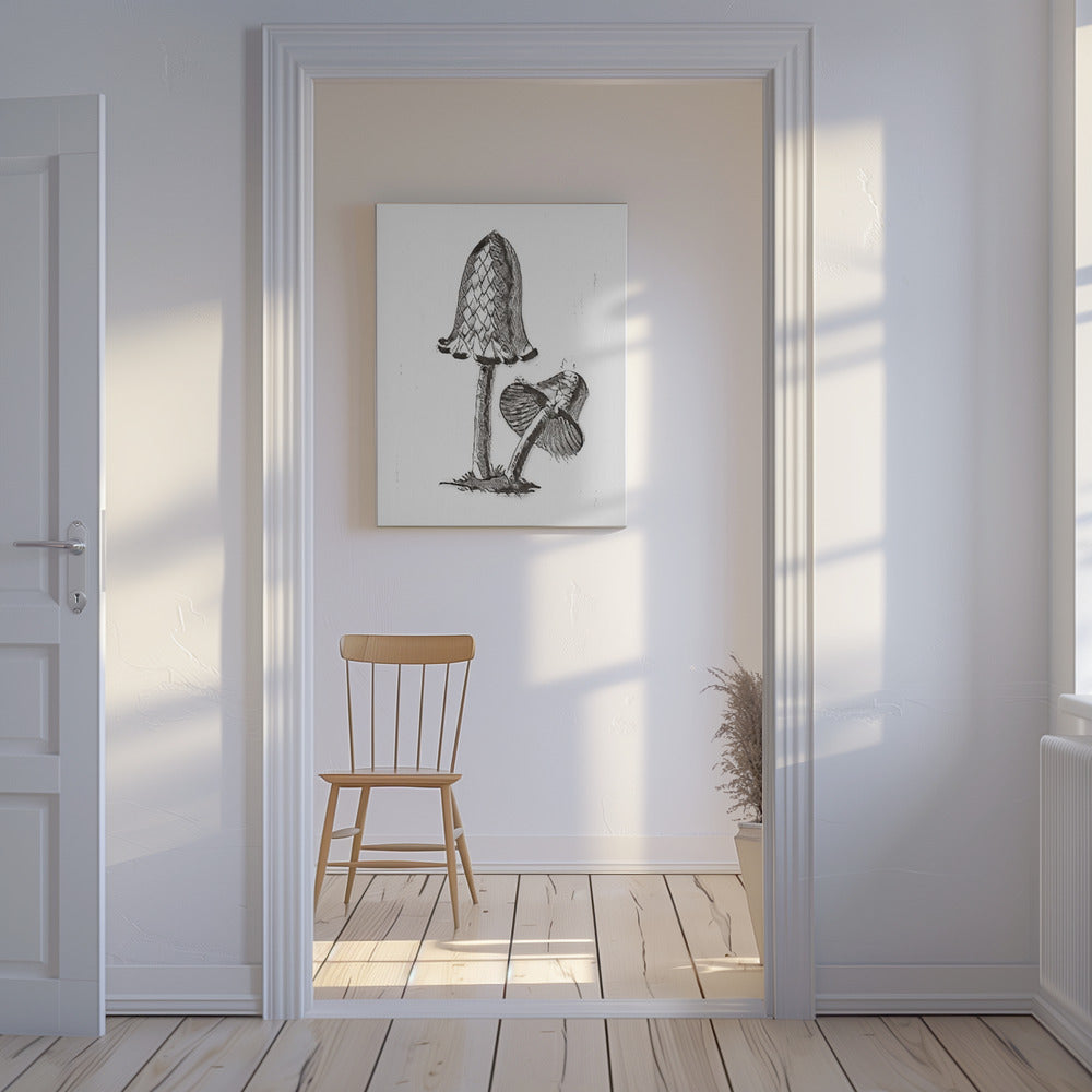 Vintage Inky Cap Edible Mushroom BW Bright | Canvas
