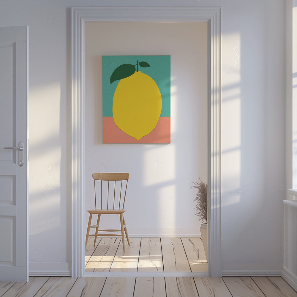 Lemon With Two Leaves | Canvas