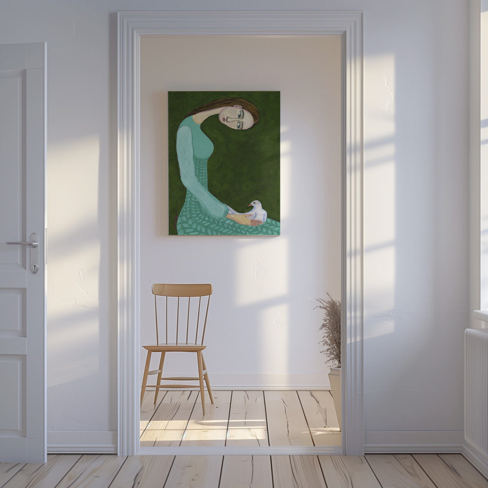 Lady sitting with white dove bird woman | Canvas