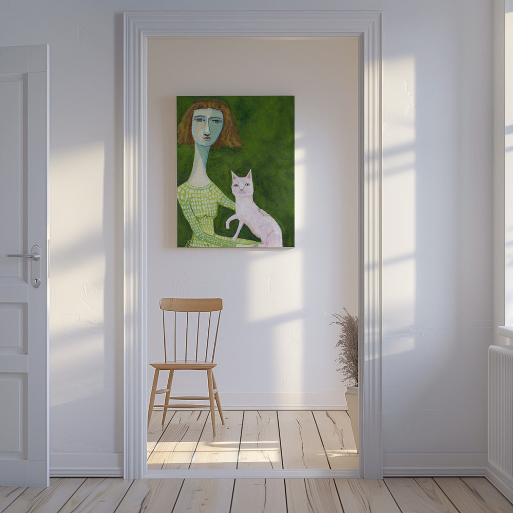 Cat Lady with pink cat | Canvas