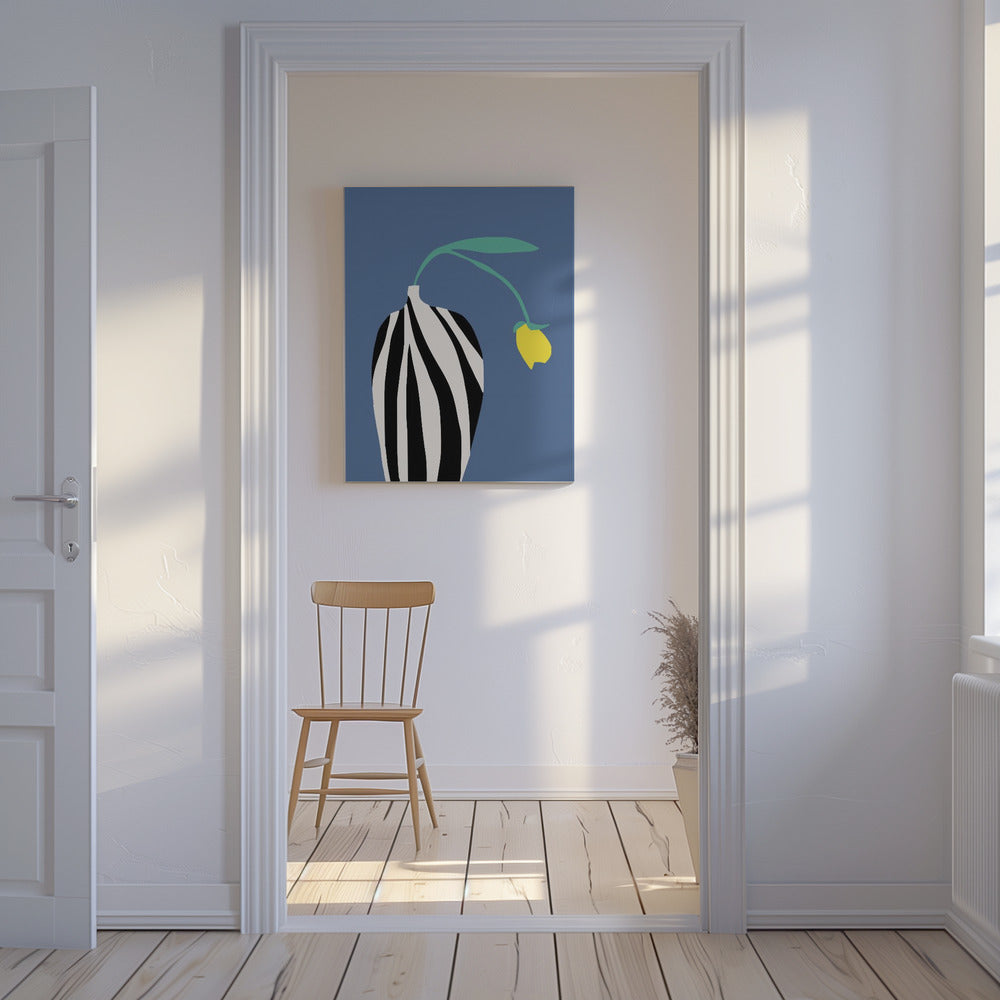 Tulip In Zebra Striped Vase | Canvas
