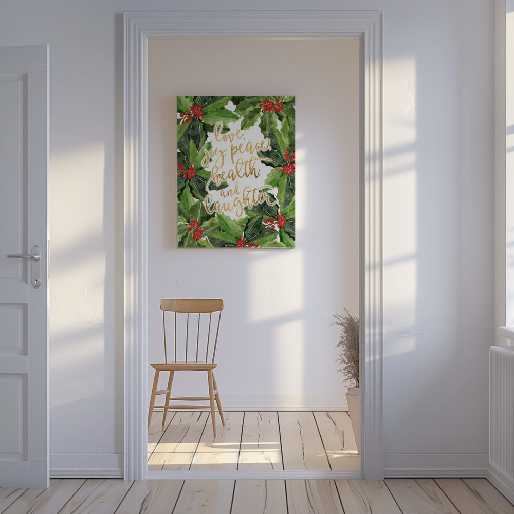 Holly floral art with holiday wishes | Canvas