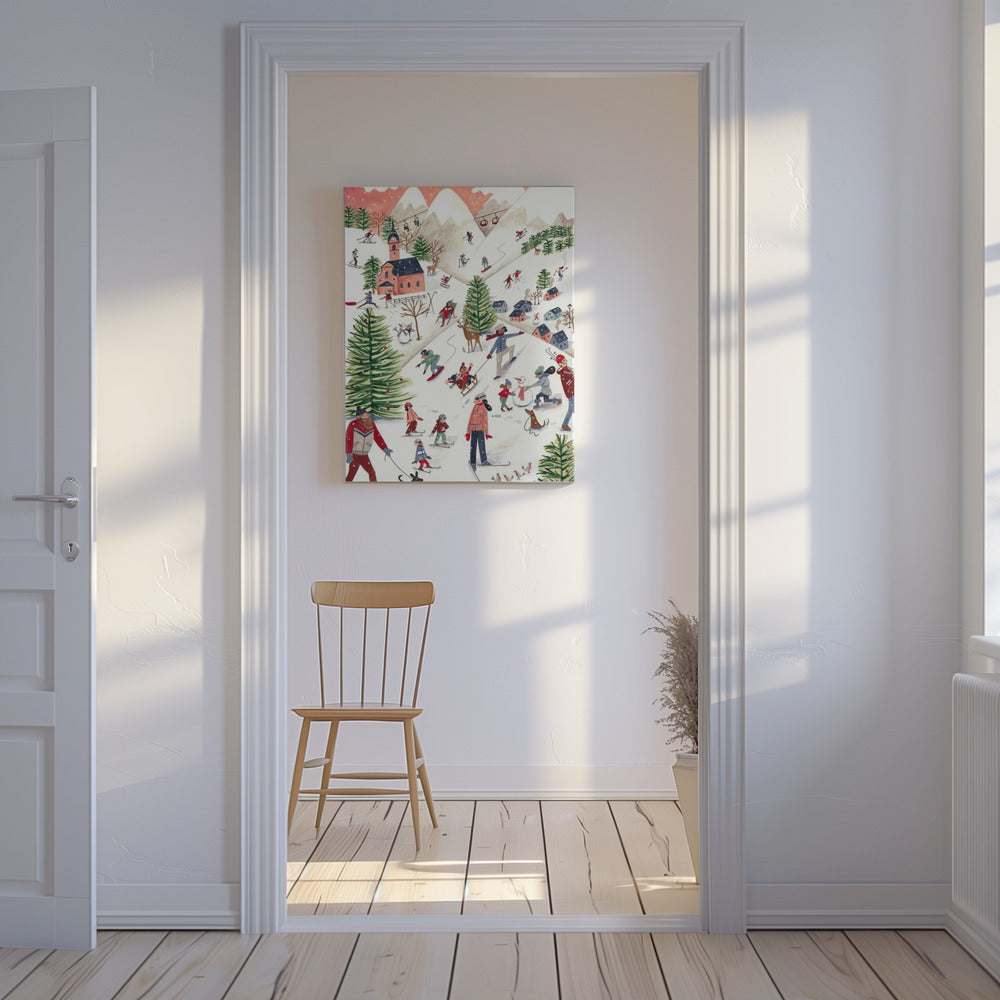 Mountain landscape with houses in the snow | Canvas