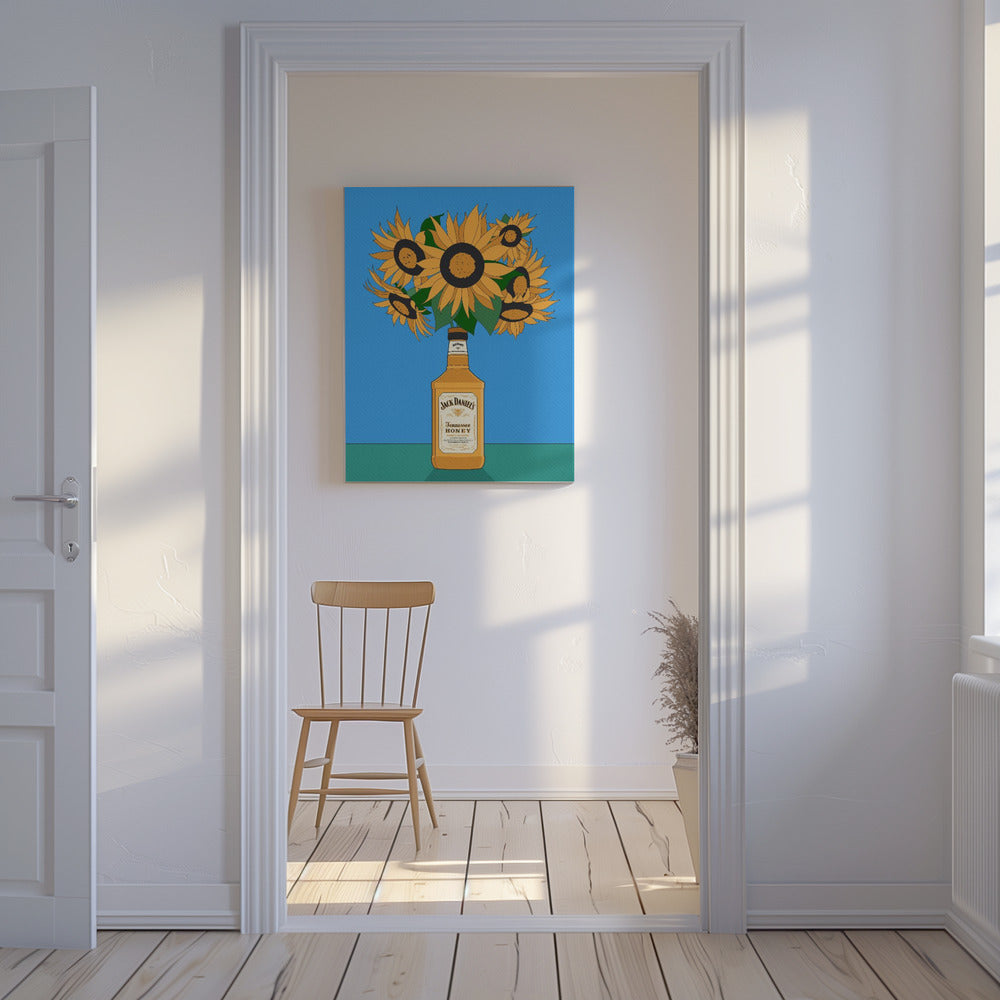 Sunflowers in Honey Whiskey Retro Illustration | Canvas