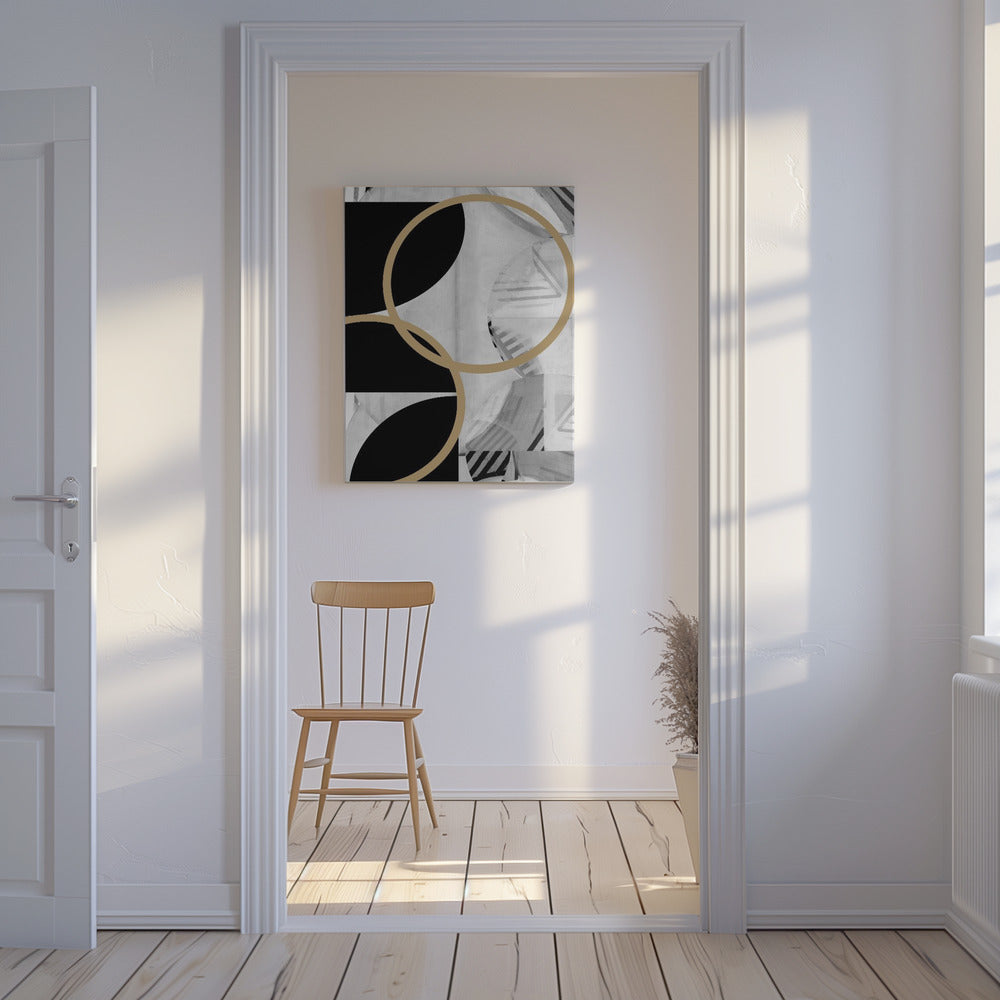 Black and White Stripes Gold Spheres No1 | Canvas