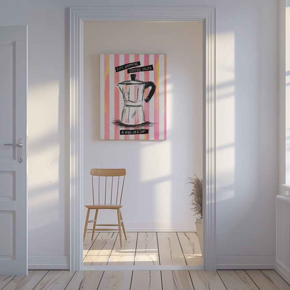 Mocca Coffee on Stripes - Hug in a Cup | Canvas